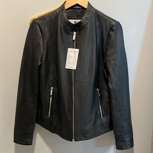 New with tags black leather jacket.